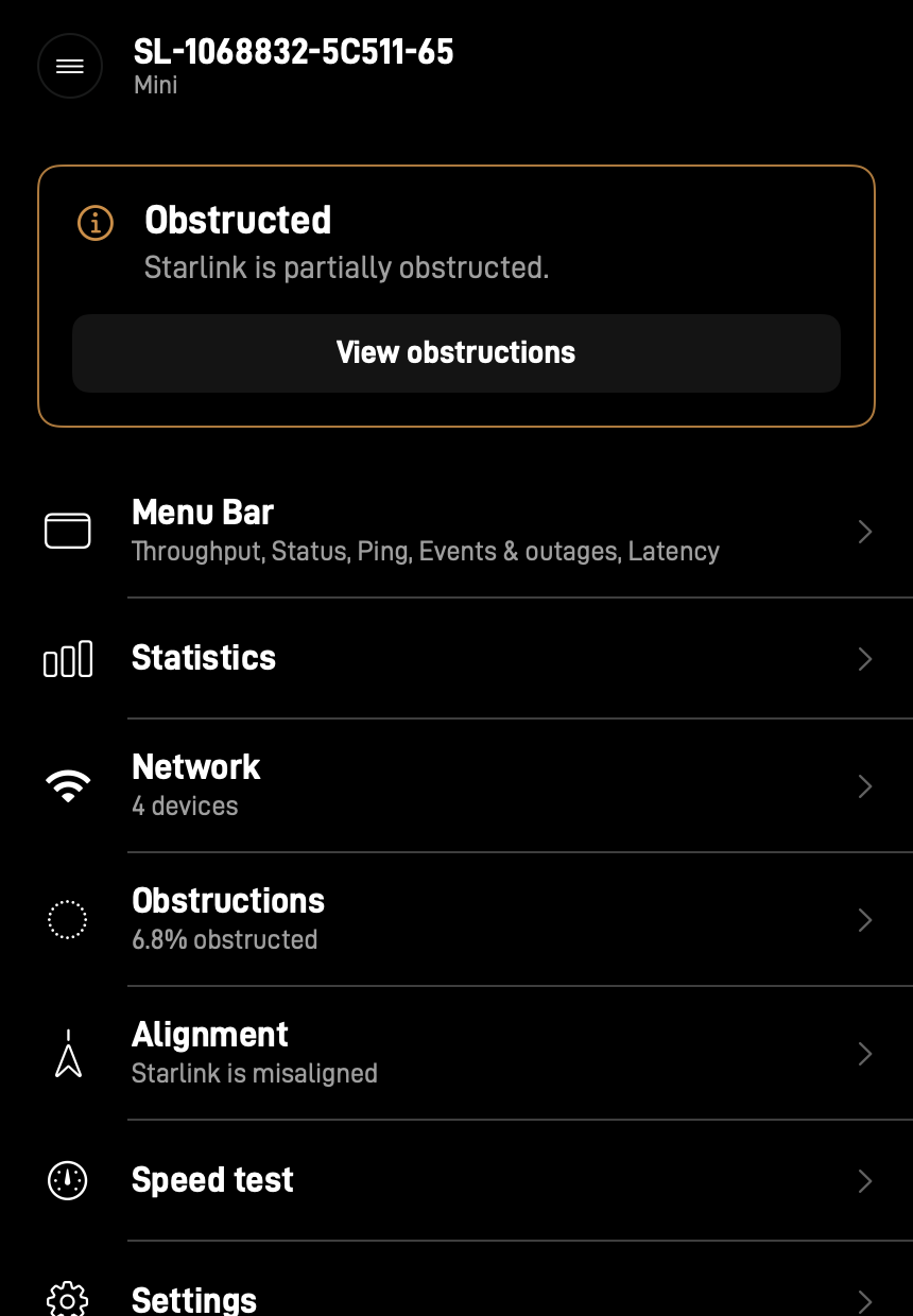 StarBar status overview screen without the menu bar configuration panel